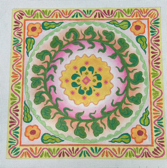 KDTS Apr24 - Mexican Embroidery Style Circle in a Square – summer melons palette, SKU #PL-160