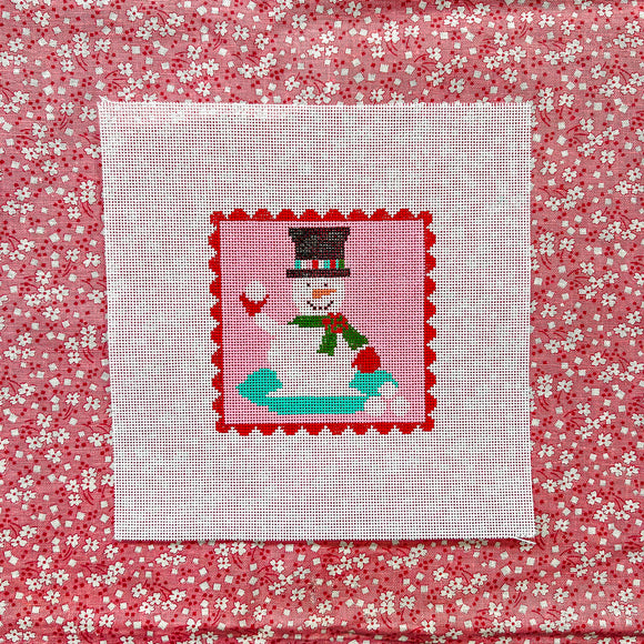 Red Scallop - Snowman on Pink