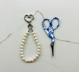 3.5" Cutie Scissors with Glass Pearl & Heart Clasp Fob