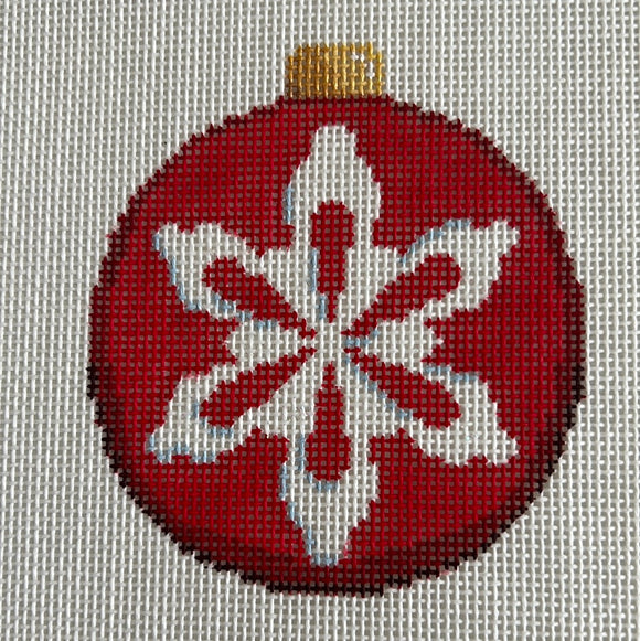 ATct1814 - Snowflake on Red Ball Orn.Associated Talents Trunk Show May24