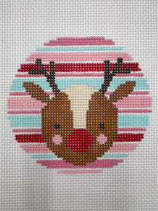 Reindeer on PInk & Teal Stripes