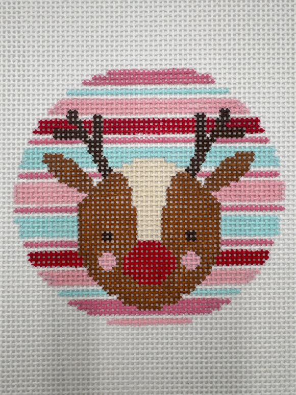 Reindeer on PInk & Teal Stripes