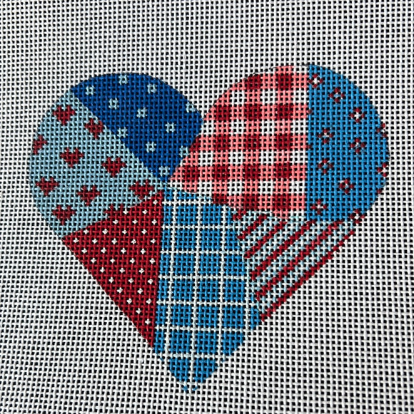 KDTS Apr24 - Mini Heart – Patchwork – red, white & blue, SKU #OM-189