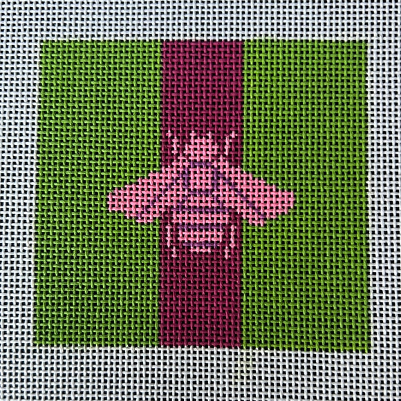 KDTS Apr24 - 3” Square Insert – Gucci Bee in Mod Colors – hot pink w/ raspberry stripe on green    , SKU #INSSQ3-69