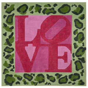 Love with Green Cheetah Border Needlepoint Canvas - 12" x 12", 13 Mesh