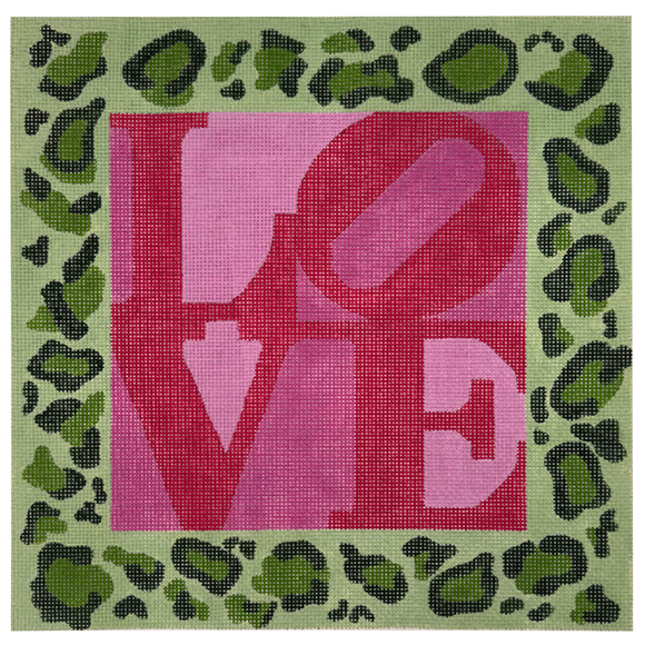 Love with Green Cheetah Border Needlepoint Canvas - 12