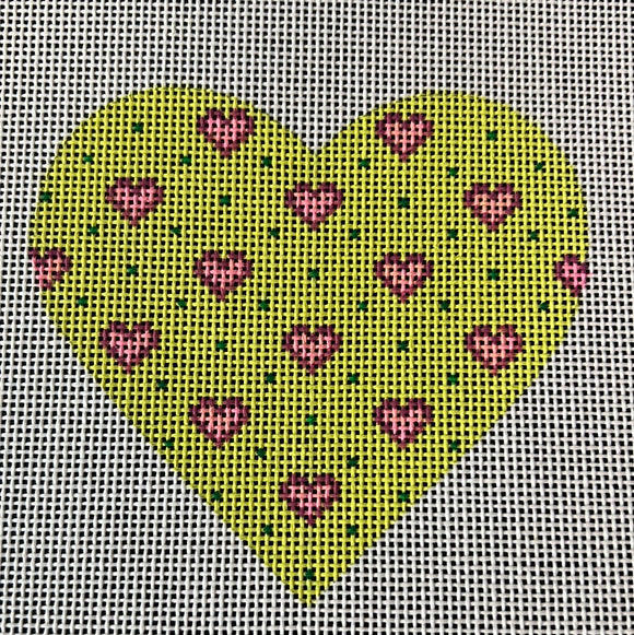 KDTS Apr24 - Mini Heart – Baby Hearts – pinks on lime (October) (stitch guide in notebook), SKU #OM-14