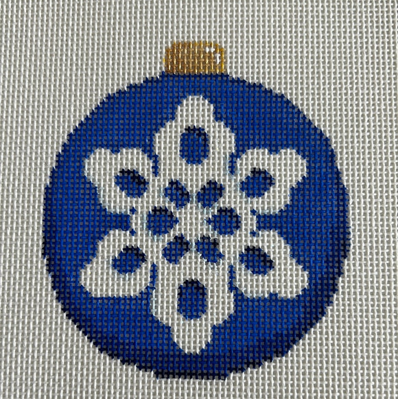 ATct1815 - Snowflake on Blue Ball Orn.Associated Talents Trunk Show May24