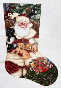 LGDAXS460 - Sleeping Santa with Puppies & Kittens Stocking