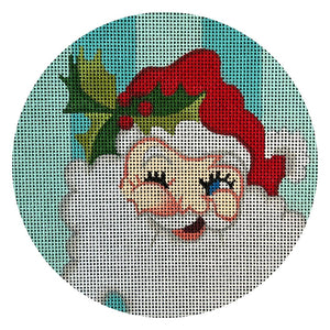 Winking Santa on Blue Stripes 5" round