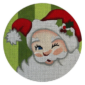 Winking Santa on Green Stripes 5" round