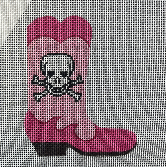 KDTS Apr24 - Mini Cowgirl Boot – Scull & Crossbones – on pinks    , SKU #OM-393
