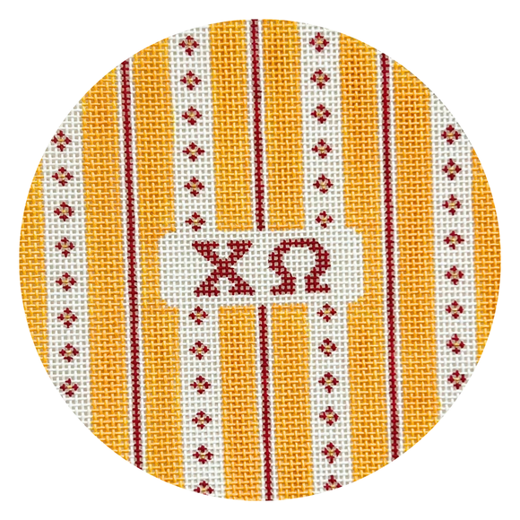 Chi Omega - Retro stripe round w/greek letters