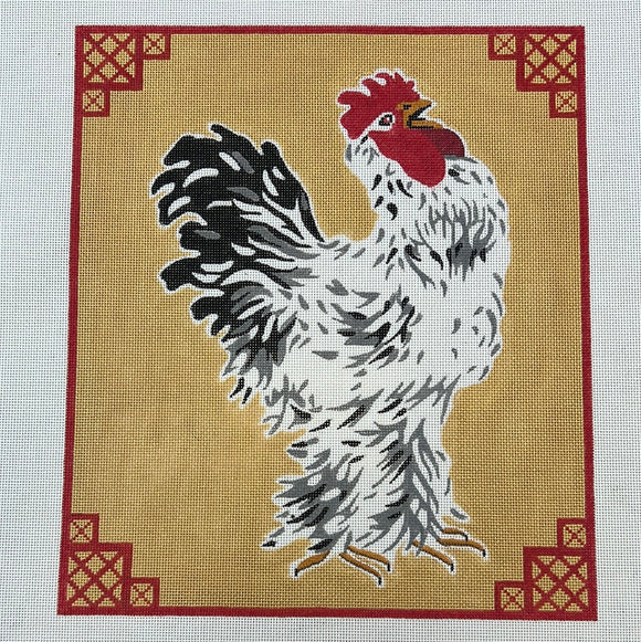 KDTS Apr24 - Jack Dickerson Rooster painting on Rich Gold with Chinoiserie Border #1     , SKU #PL-399