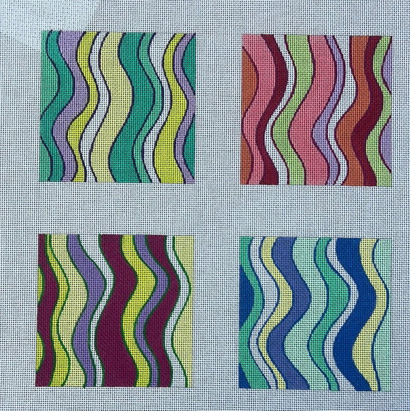 KDTS Apr24 - Set of 4 Coasters – Pucci Inspired Waves – pinks, limes, coral, purples & turquoise , SKU #CO4-46