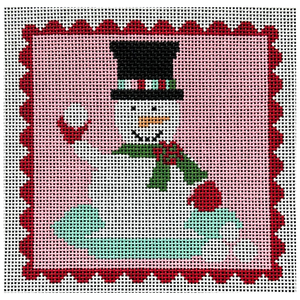 Red Scallop - Snowman on Pink