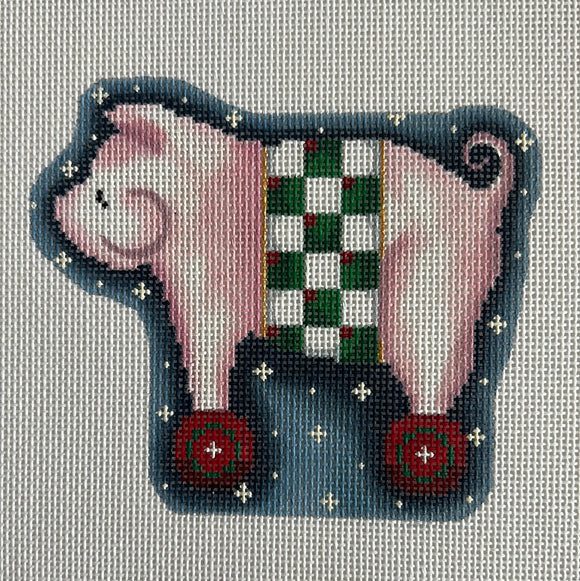 ATct2077 - Checkered Pig on Wheels OrnamentAssociated Talents Trunk Show May24