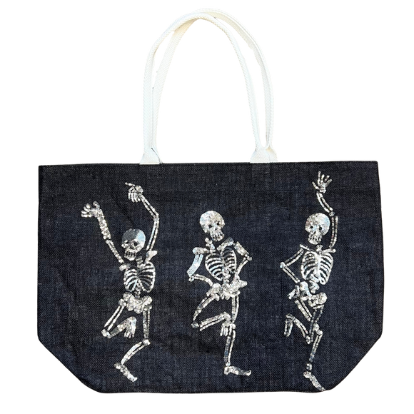 Halloween Tote - Black Sparkle Skeleton