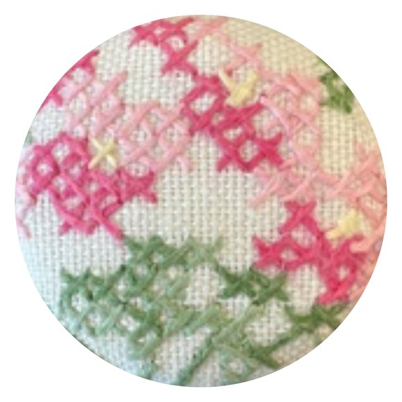 Vintage Fabric Needleminder - Pink Cross Stitch Flowers