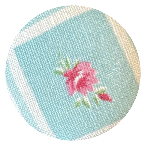 Vintage Fabric Needleminder - Pink Flower on Light Blue