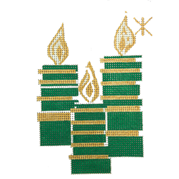 3 Green Candles Needlepoint Canvas - 13 Mesh, 4