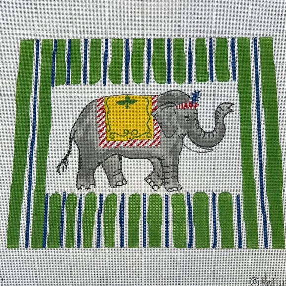 KDTS Apr24 - Kelly Rightsell – Elephant with Blue & Green Stripes, SKU #KR-PL-11