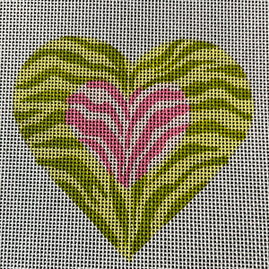KDTS Apr24 - Mini Heart – Double Zebra – limes & pinks (June) (stitch guide in notebook), SKU #OM-10