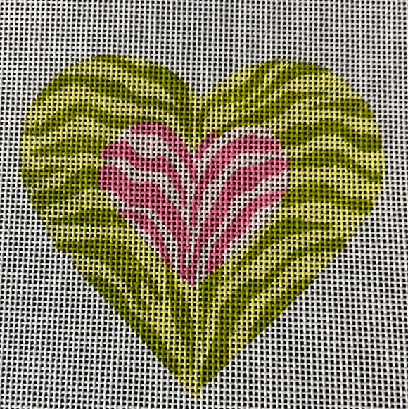 KDTS Apr24 - Mini Heart – Double Zebra – limes & pinks (June) (stitch guide in notebook), SKU #OM-10
