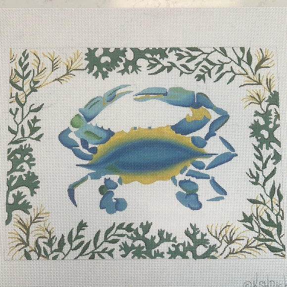 KDTS Apr24 - Blue Crab w/ Mixed Seaweeds Border (from an original painting by Jack Dickerson), SKU #PL-60