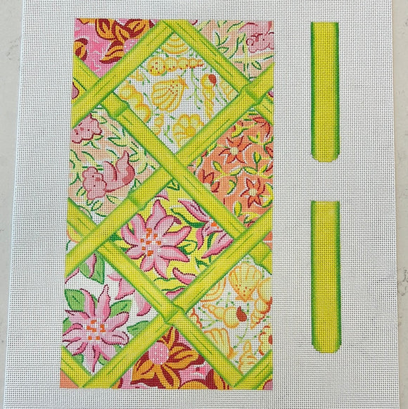 KDTS Apr24 -  Envelope Clutch w/ Sides – Lilly-inspired Patchwork w/ Bamboo – pinks, oranges & yellows , SKU #CLE-03
