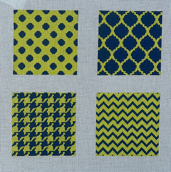KDTS Apr24 - Set of 4 Coasters – Mixed Geometric Patterns – navy & lime , SKU #CO4-54