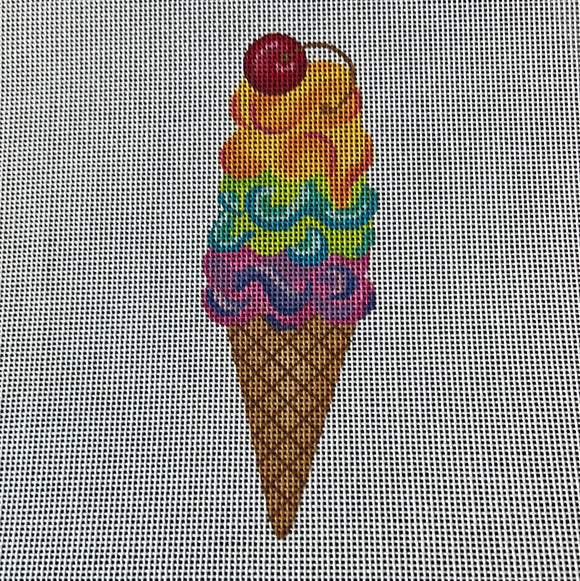KDTS Apr24 - Mini Sweet Treat – Rainbow Swirly Triple Scoop Ice Cream Cone w/ Cherry, SKU #OM-290