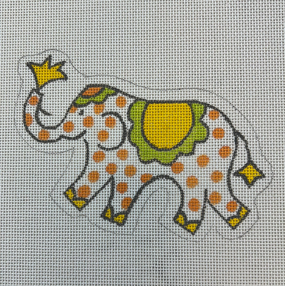 KDTS Apr24 - Jilly Walsh Ornament/Mini – Elephant – Orange Polka Dots w/ Yellow & Lime , SKU #JW-OM-08