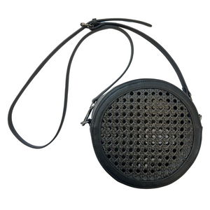 Black Round Rattan "Stitch Purse"