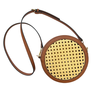 Tan Round Rattan "Stitch Purse"