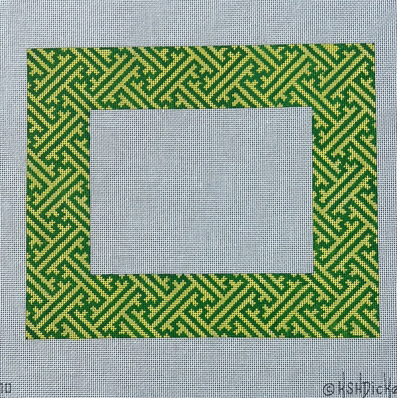 KDTS Apr24 - Frame – Chinoiserie Lattice w/ Monogram or Blank – Kelly green on lime, SKU #FR-70