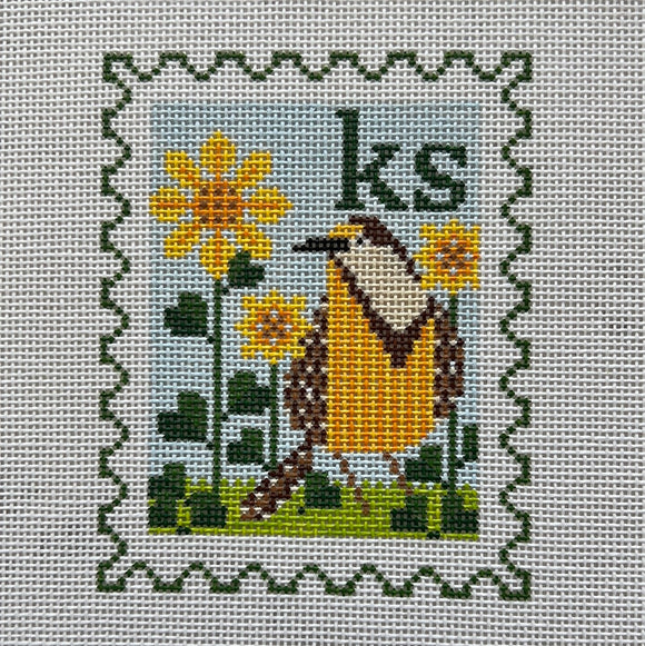Kansas Stamp - State Bird & Flower Stamps (includes stitch guide) - WSTS Sep23