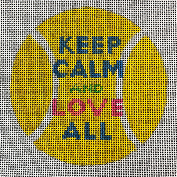 KDTS Apr24 - Planet Earth & Lee 4” Round – Keep Calm & Love All – multi on yellow    , SKU #INSMC-62