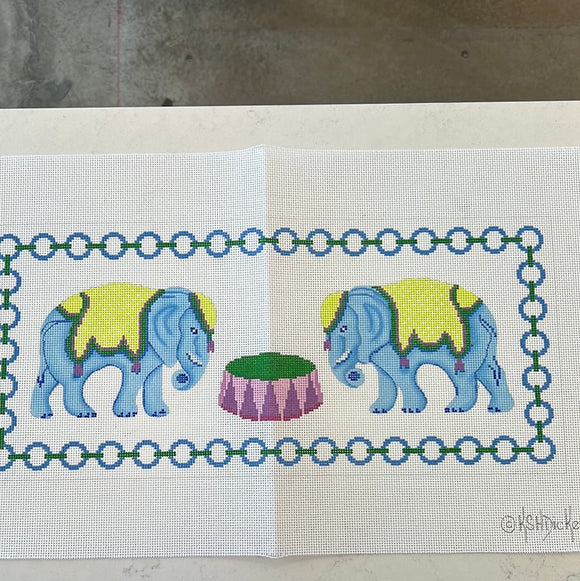 KDTS Apr24 - Blue Elephants w/ Jewelry Chain Border & Monogram Space – blues, greens & purples     , SKU #PL-418