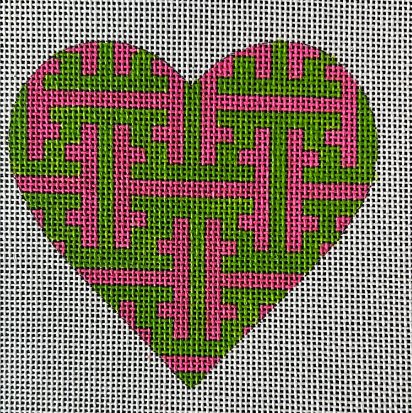 KDTS Apr24 - Mini Heart – Chinoiserie Lattice – green & pink (November) (stitch guide in notebook), SKU #OM-15