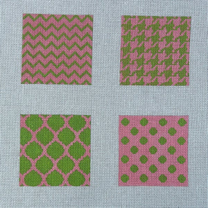KDTS Apr24 - Set of 4 Planet Earth Coaster Inserts – Mixed Geometric Patterns – pink & lime    , SKU #COP-11