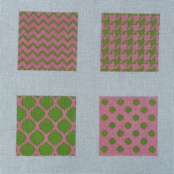 KDTS Apr24 - Set of 4 Planet Earth Coaster Inserts – Mixed Geometric Patterns – pink & lime    , SKU #COP-11