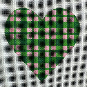 KDTS Apr24 - Mini Heart – Plaid – greens w/ pink (December) (stitch guide in notebook), SKU #OM-16