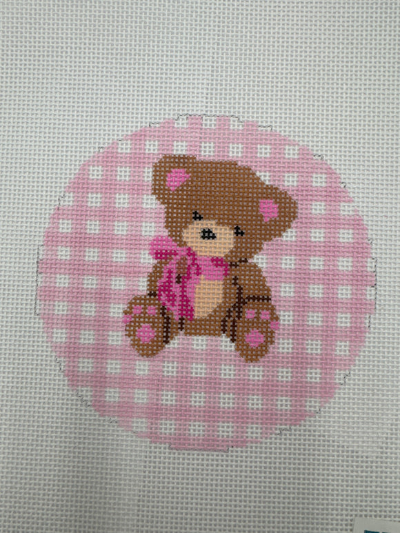 KCDTS Teddy Bear on Gingham Round - Pink