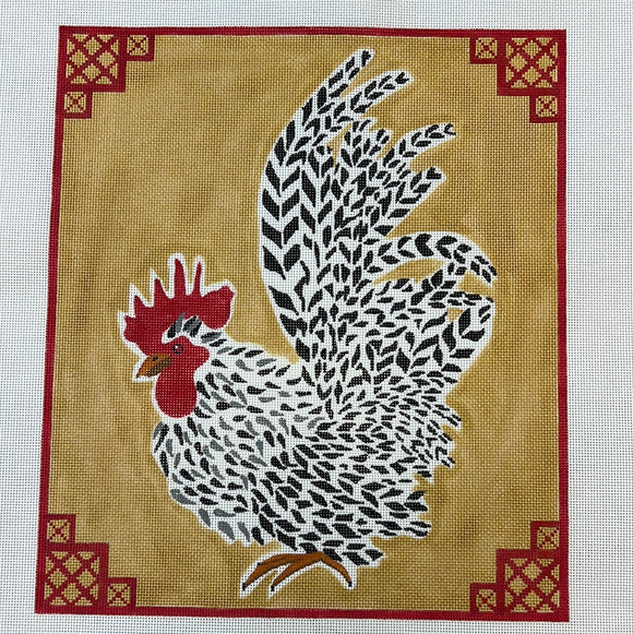 KDTS Apr24 - Jack Dickerson Rooster painting on Rich Gold with Chinoiserie Border #2     , SKU #PL-400