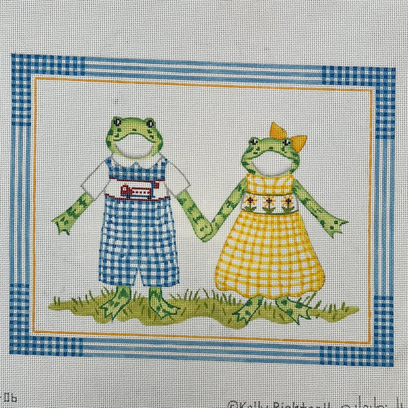 KDTS Apr24 - Kelly Rightsell – Boy Frog in Blue Gingham and Girl Frog in Yellow Gingham     , SKU #KR-PL-06