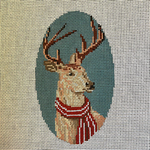 Reindeer with Striped Scarf on Blue