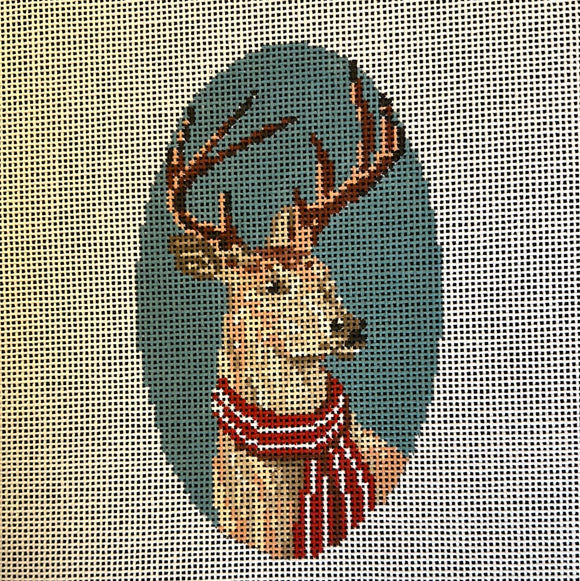 Reindeer with Striped Scarf on Blue
