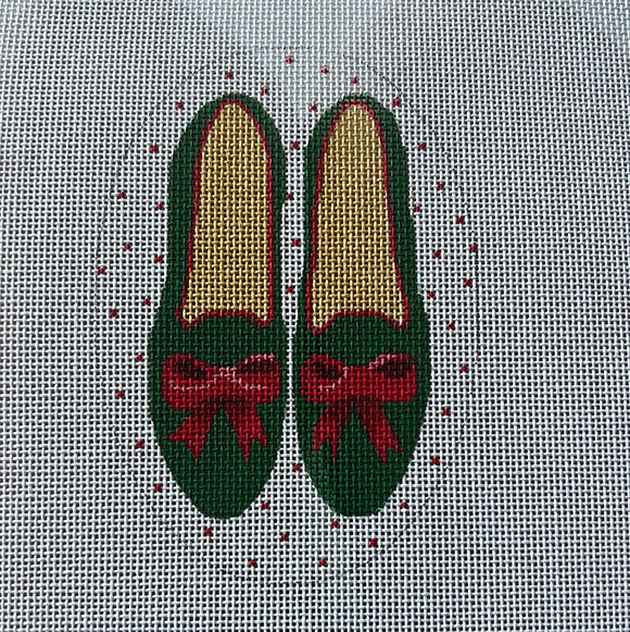 KDTS Apr24 - Christmas Ornament – Dark Green Velvet Shoes w/ Red Bows      , SKU #XM-182
