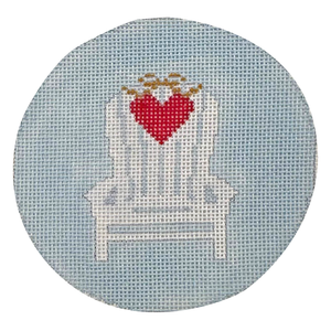 Adirondack Chair with Small Heart on Light Blue Needlepoint Canvas – 4" x 4", 18 Mesh